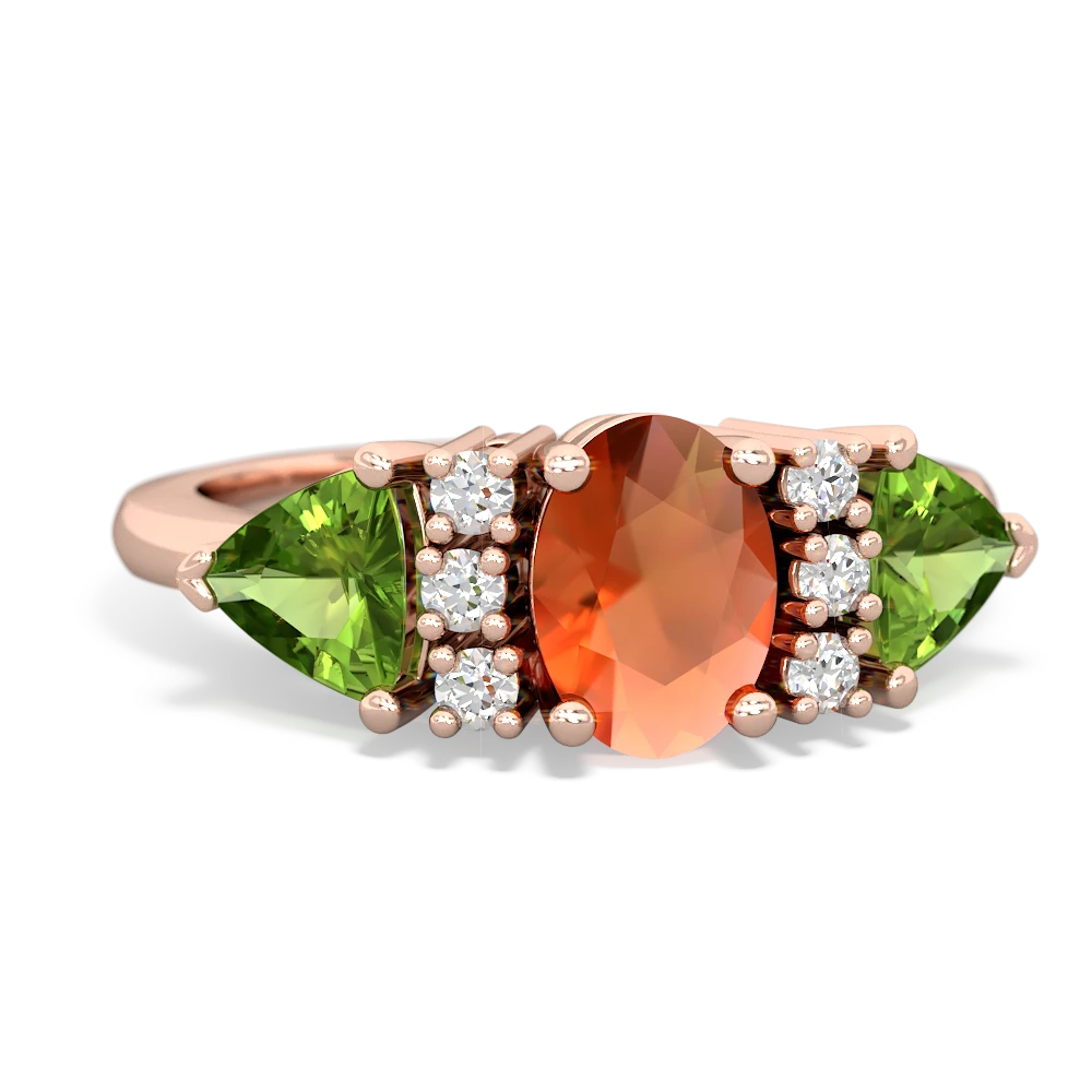 Fire Opal Antique Style Three Stone 14K Rose Gold ring R2186