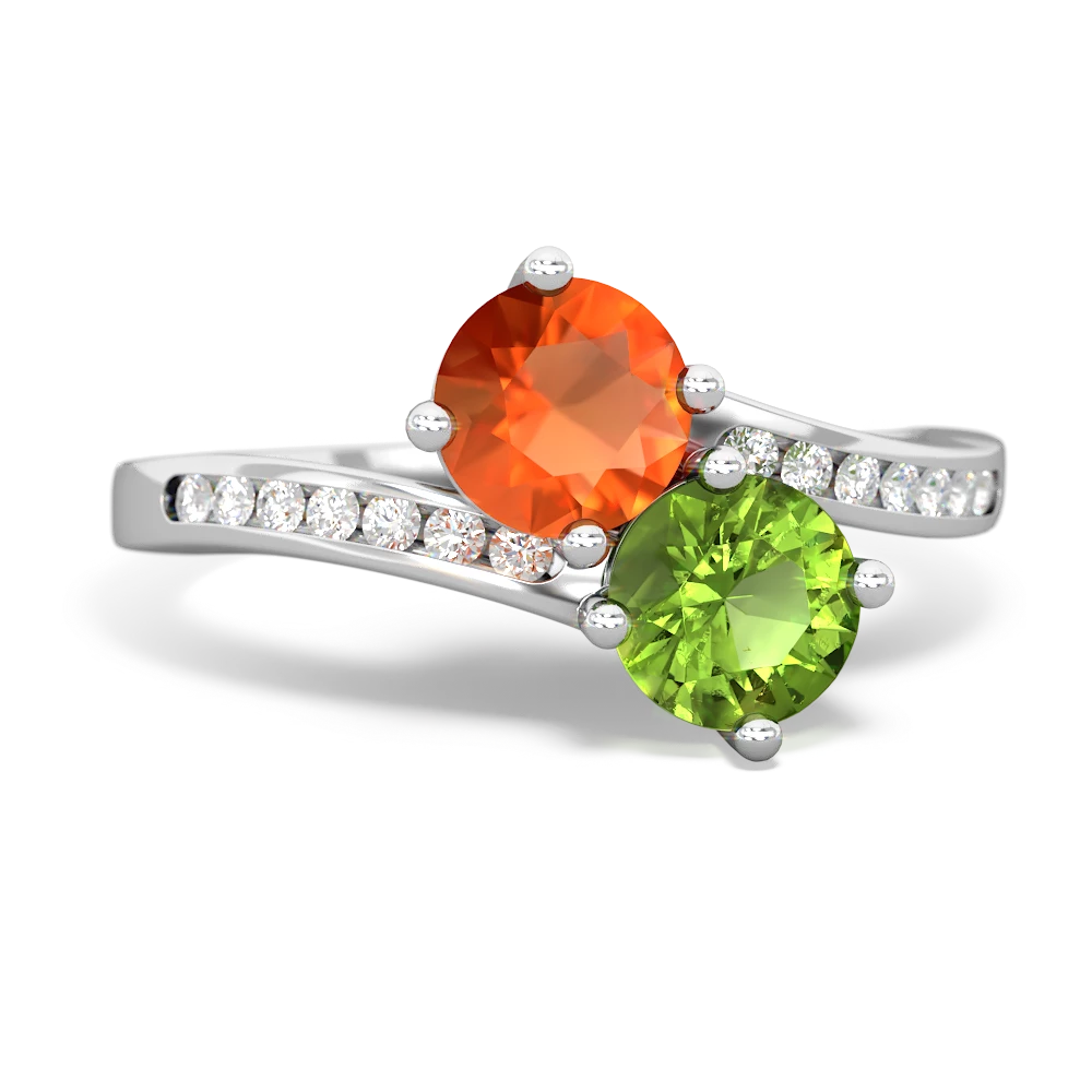 Fire Opal Channel Set Two Stone 14K White Gold ring R5303