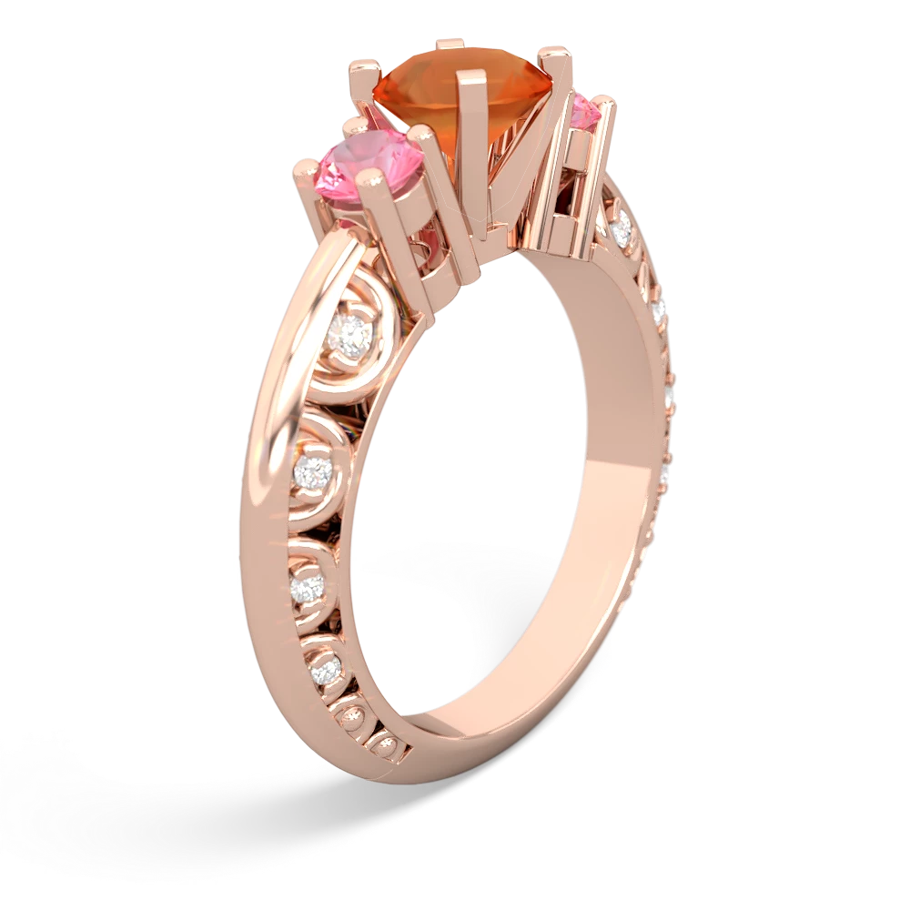 Fire Opal Art Deco Eternal Embrace Engagement 14K Rose Gold ring C2003