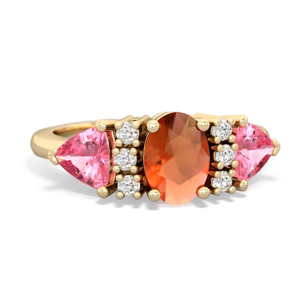 Fire Opal Antique Style Three Stone 14K Yellow Gold ring R2186