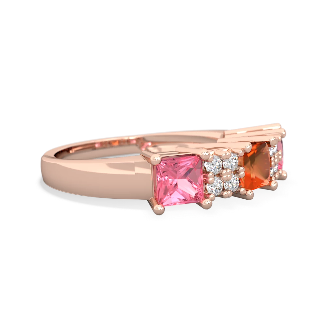 Fire Opal Three Stone Diamond Cluster 14K Rose Gold ring R2592