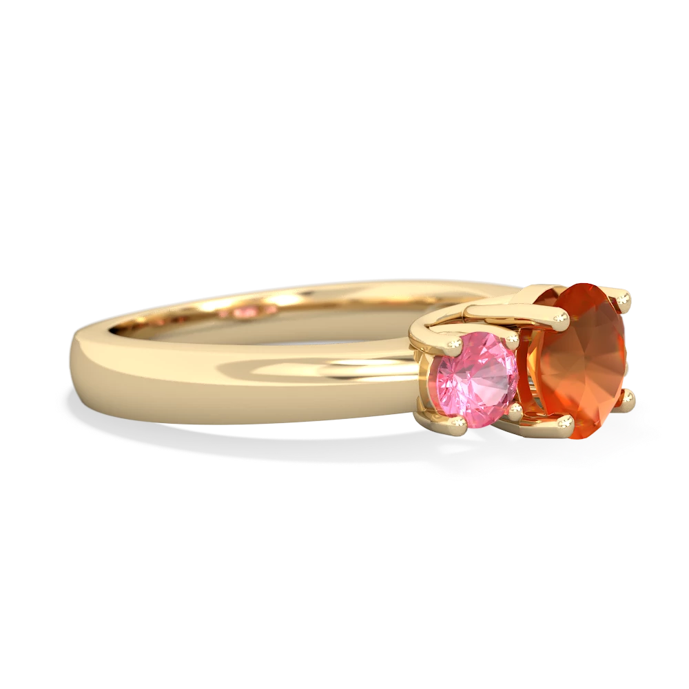 Fire Opal Three Stone Round Trellis 14K Yellow Gold ring R4018