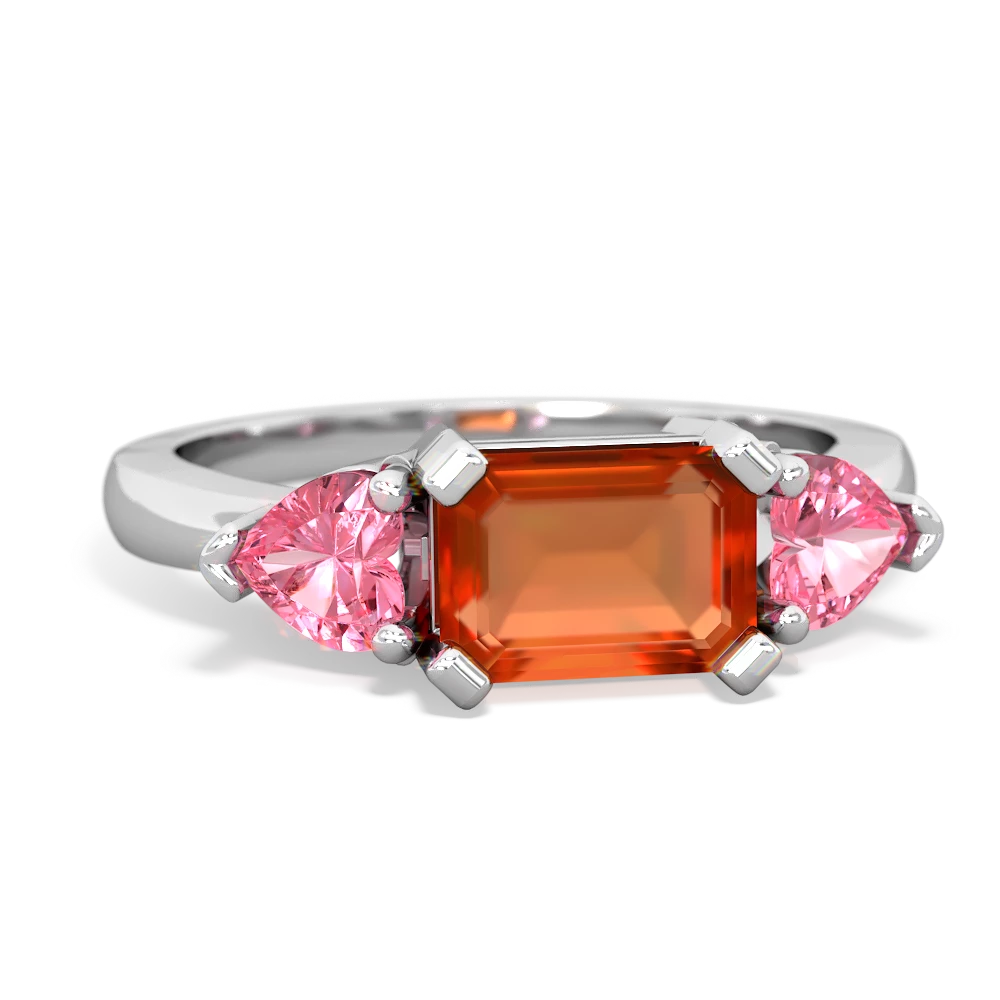 Fire Opal Three Stone 14K White Gold ring R5235