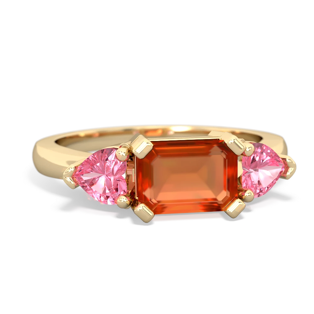 Fire Opal Three Stone 14K Yellow Gold ring R5235