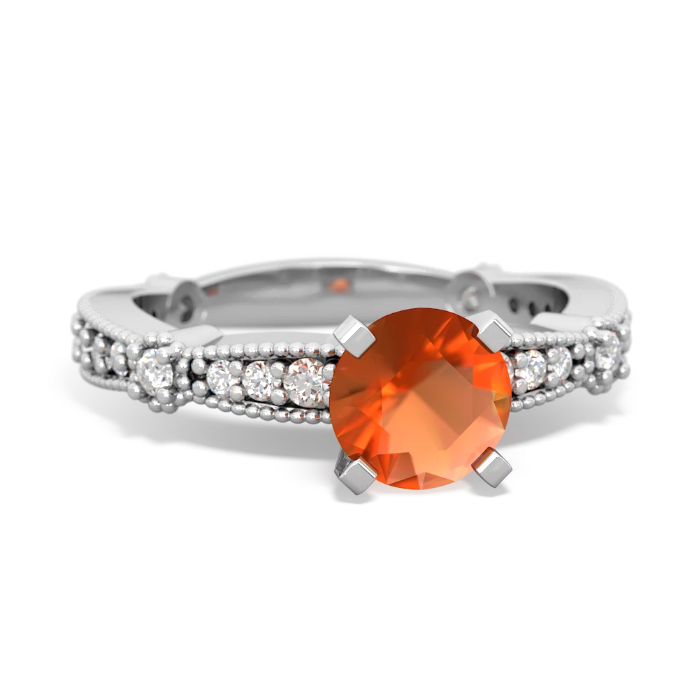 Fire Opal Sparkling Tiara 6Mm Round 14K White Gold ring R26296RD