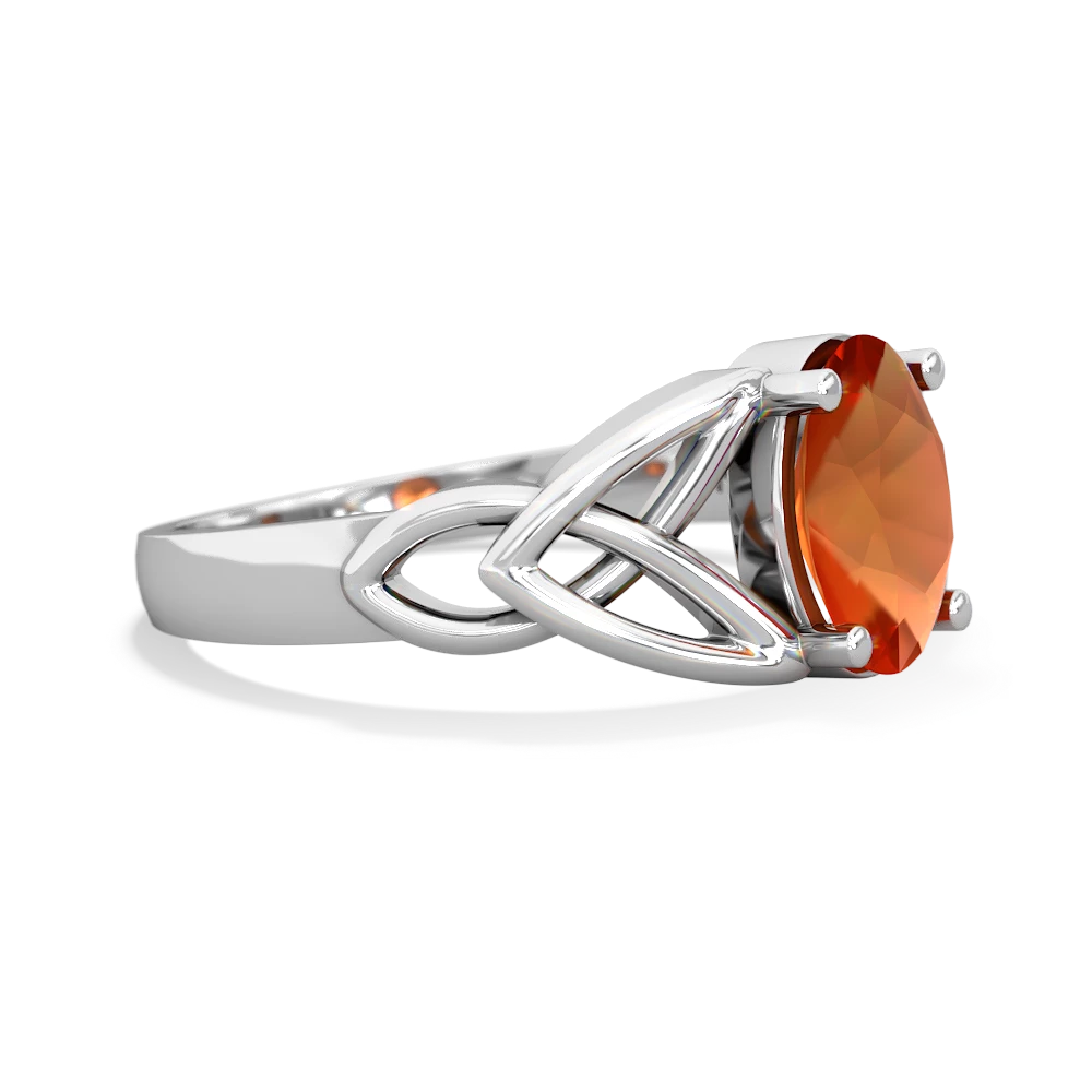 Fire Opal Celtic Trinity Knot 14K White Gold ring R2389