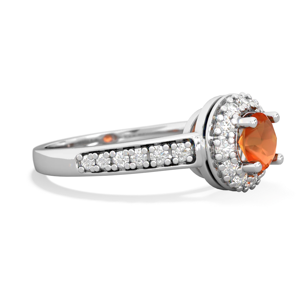 Fire Opal Diamond Halo 14K White Gold ring R5370