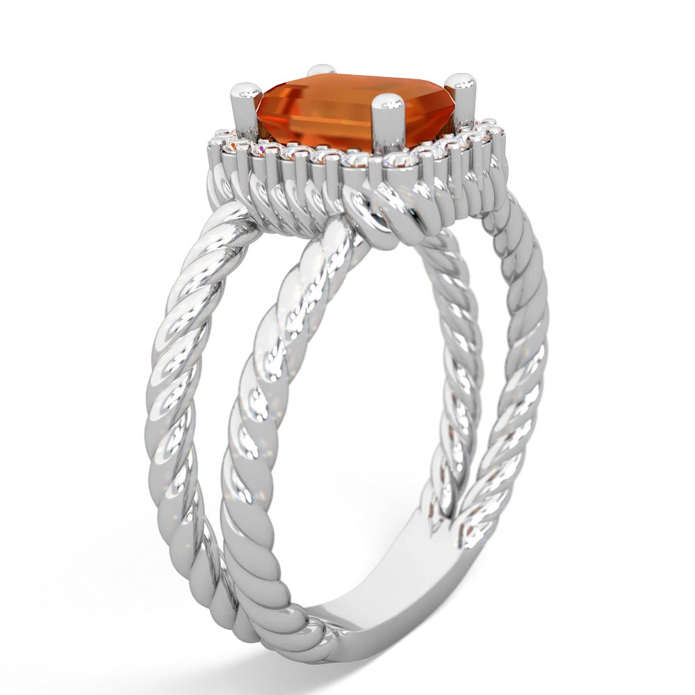 Fire Opal Rope Split Band 14K White Gold ring R2628