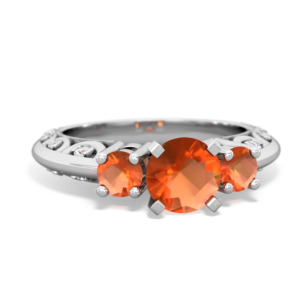 Fire Opal Art Deco Eternal Embrace Engagement 14K White Gold ring C2003