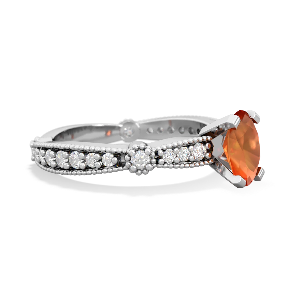 Fire Opal Sparkling Tiara 7X5mm Oval 14K White Gold ring R26297VL