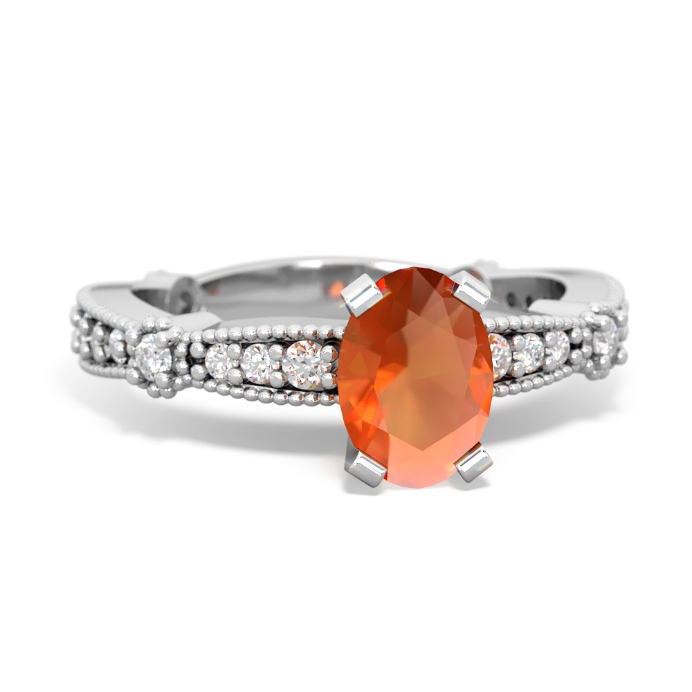 Fire Opal Sparkling Tiara 7X5mm Oval 14K White Gold ring R26297VL