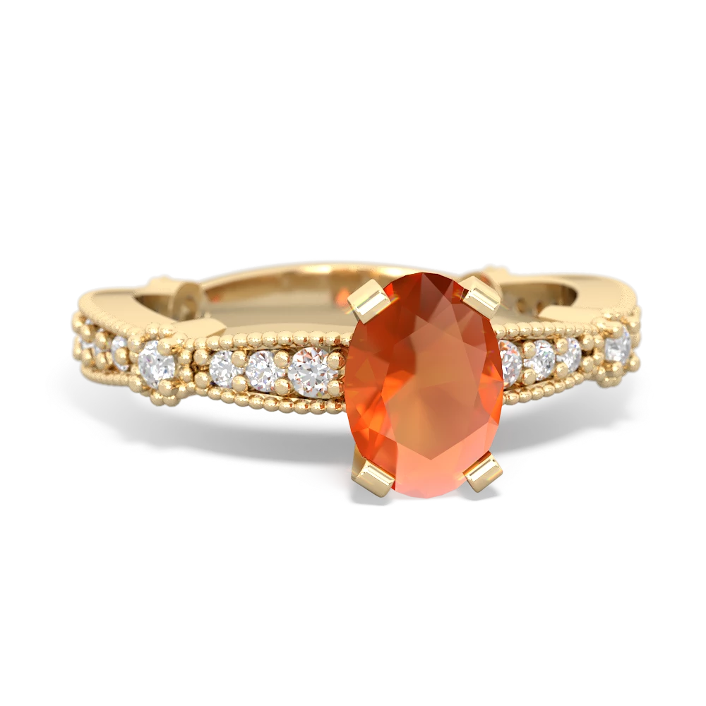 Fire Opal Sparkling Tiara 7X5mm Oval 14K Yellow Gold ring R26297VL