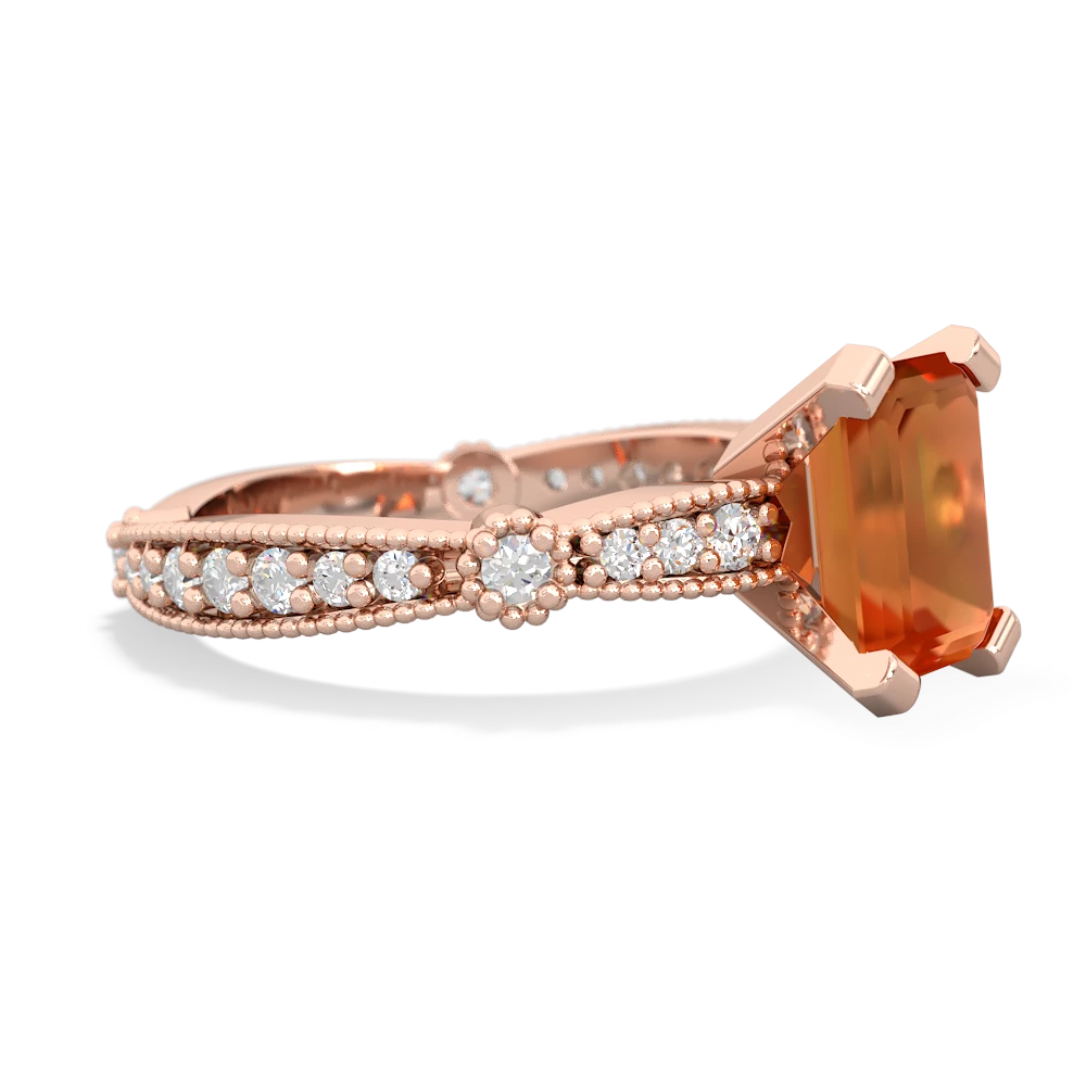 Fire Opal Sparkling Tiara 8X6 Emerald-Cut 14K Rose Gold ring R26298EM