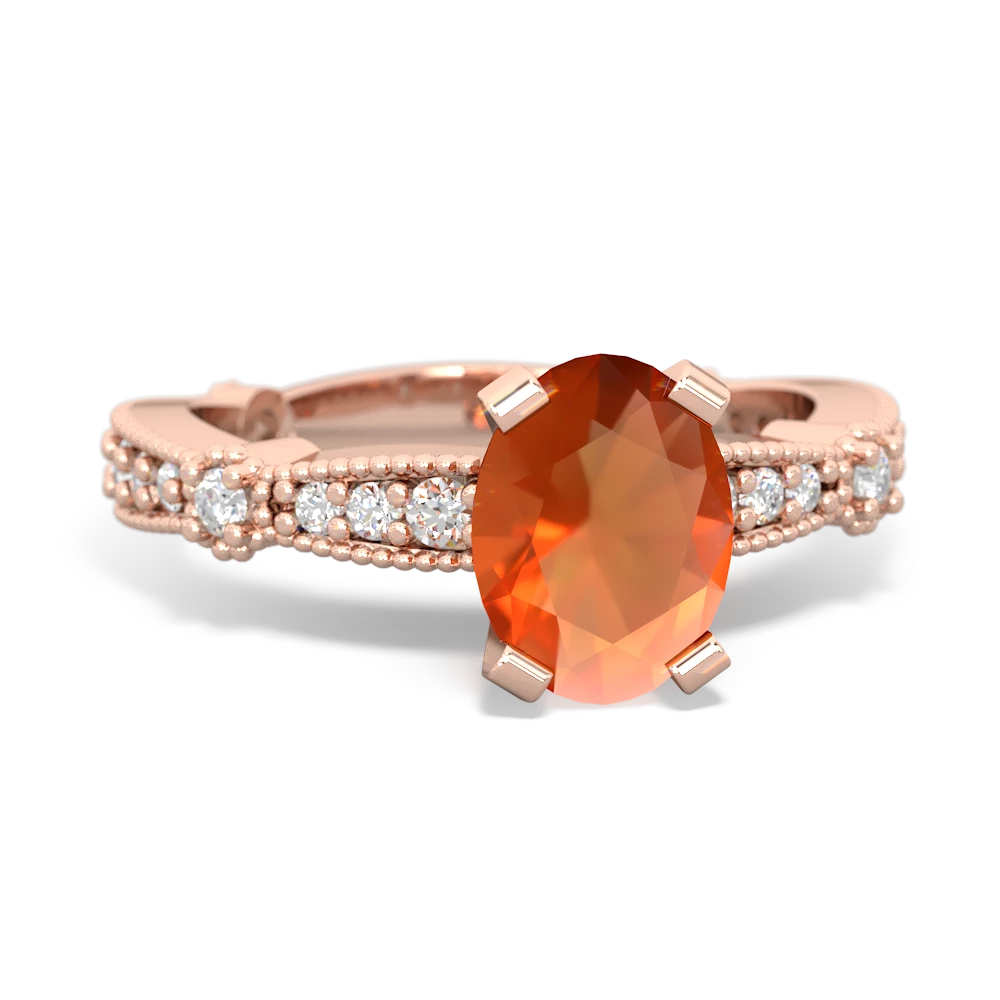 Fire Opal Sparkling Tiara 8X6 Oval 14K Rose Gold ring R26298VL