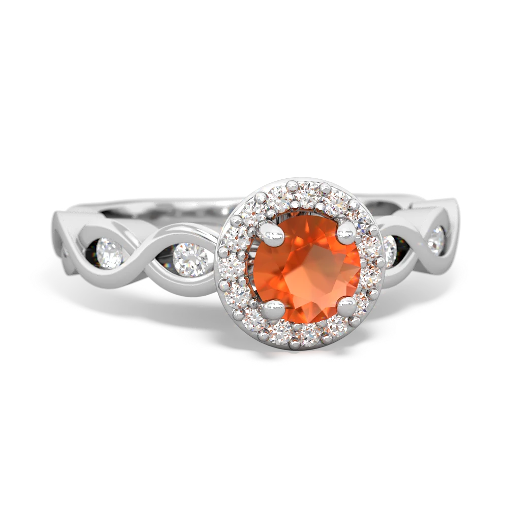 Fire Opal Infinity Halo Engagement 14K White Gold ring R26315RH