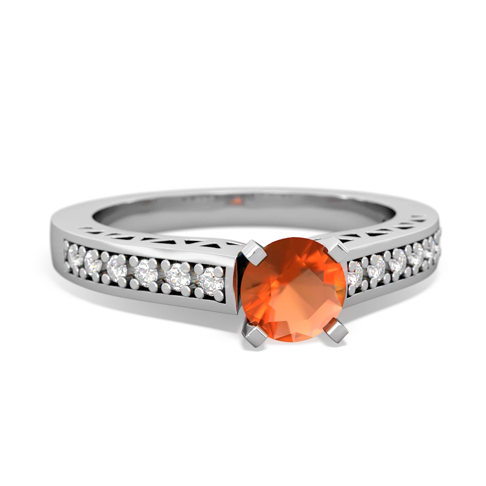 Fire Opal Art Deco Engagement 5Mm Round 14K White Gold ring R26355RD