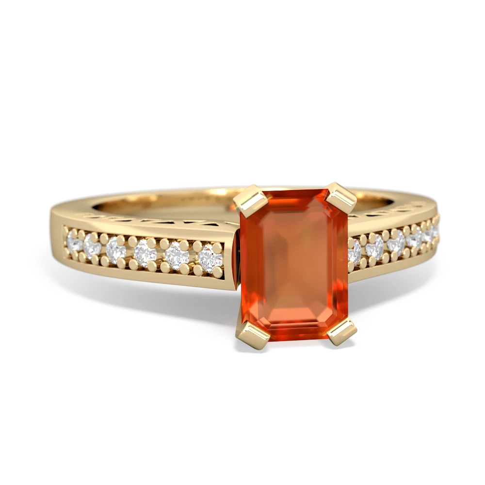 Fire Opal Art Deco Engagement 7X5mm Emerald-Cut 14K Yellow Gold ring R26357EM