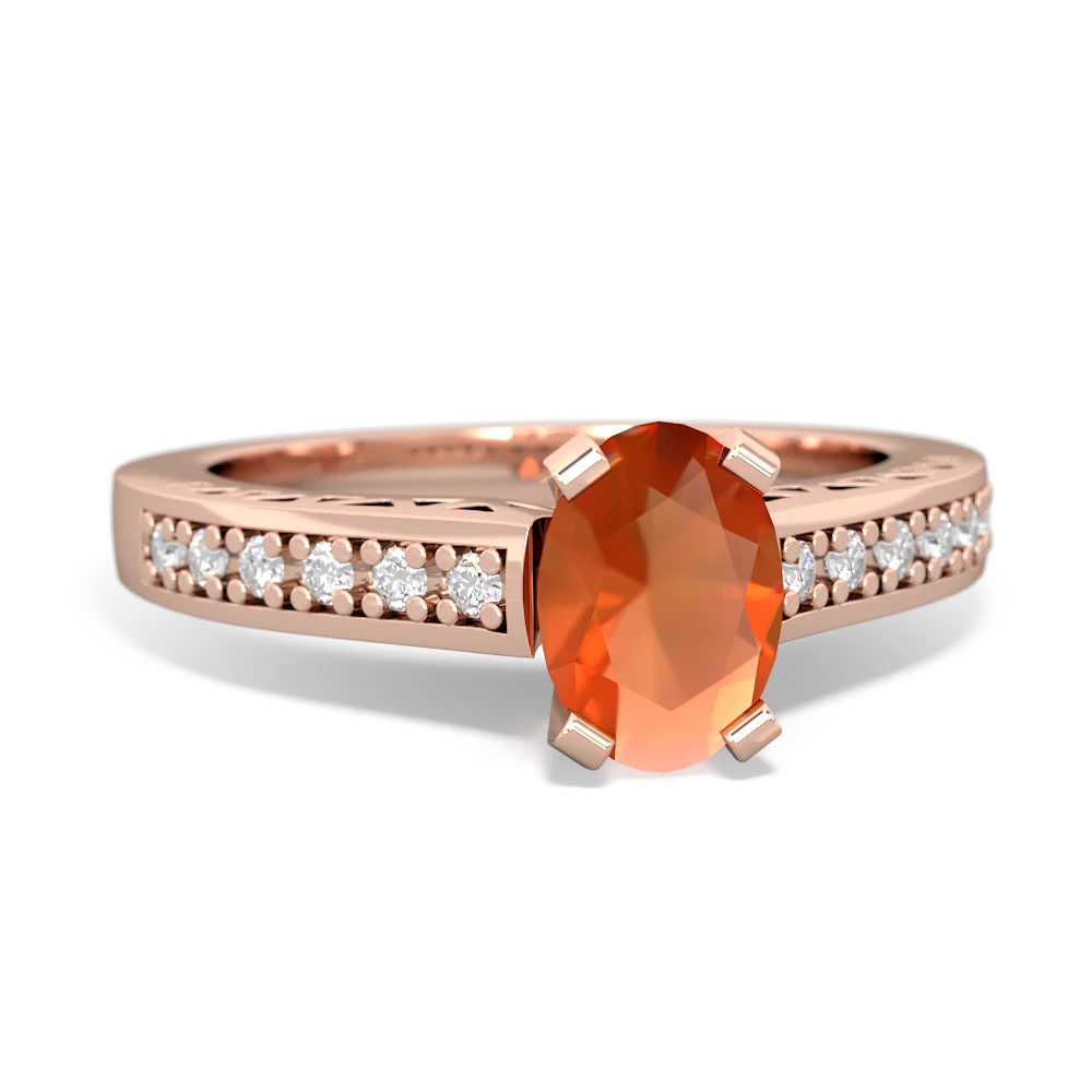 Fire Opal Art Deco Engagement 7X5mm Oval 14K Rose Gold ring R26357VL