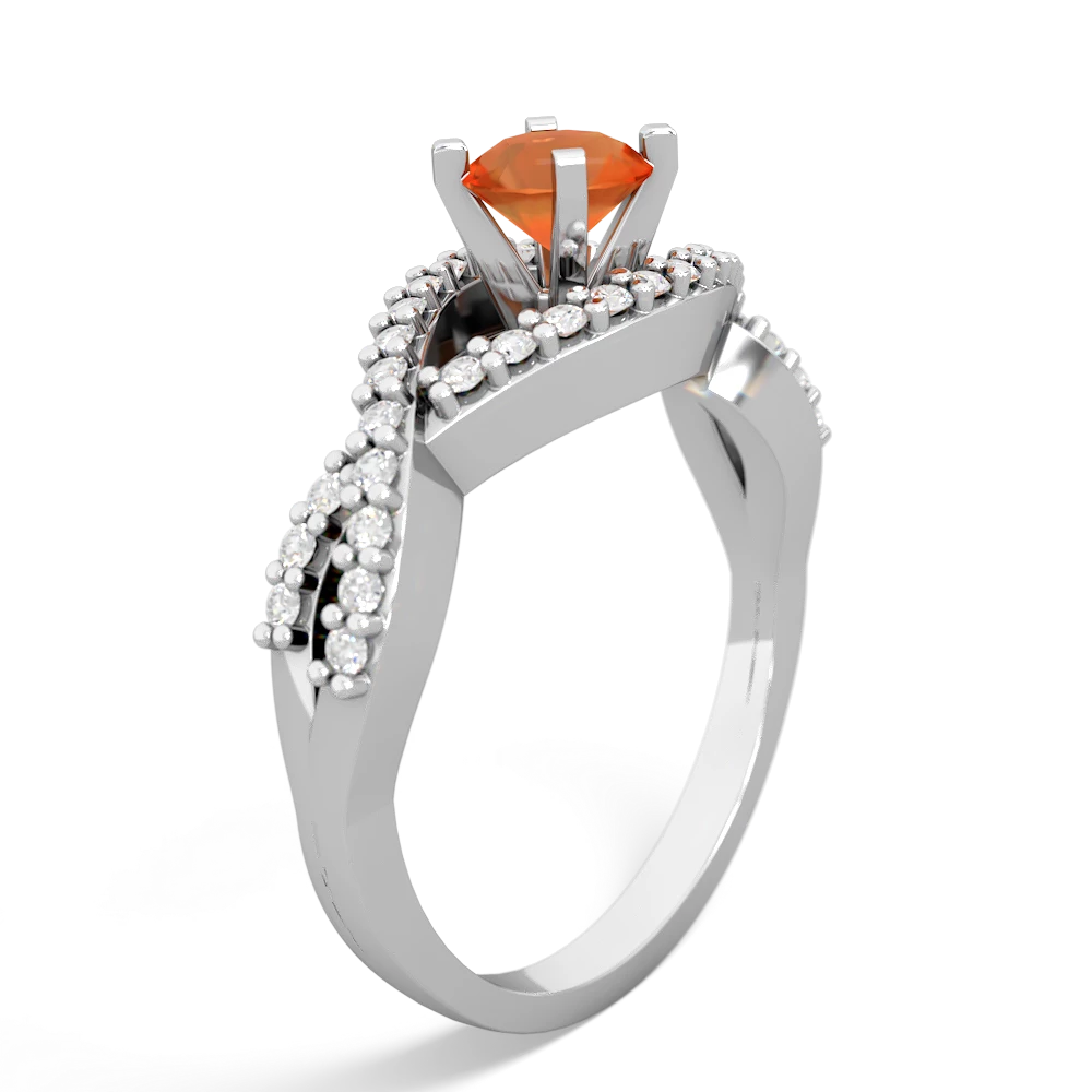 Fire Opal Diamond Twist 5Mm Round Engagment  14K White Gold ring R26405RD