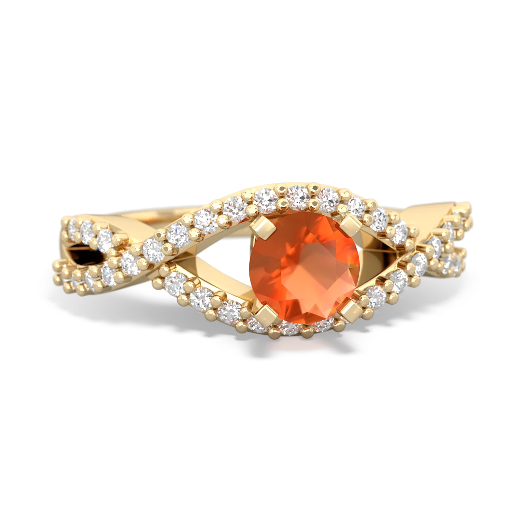 Fire Opal Diamond Twist 5Mm Round Engagment  14K Yellow Gold ring R26405RD