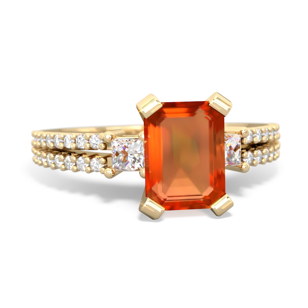 Fire Opal Classic 8X6mm Emerald-Cut Engagement 14K Yellow Gold ring R26438EM