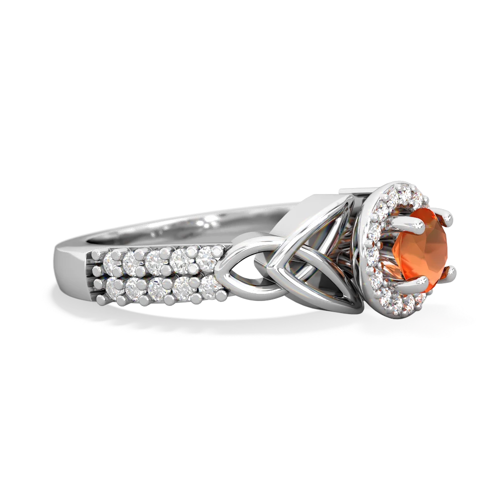 Fire Opal Celtic Knot Halo 14K White Gold ring R26445RH