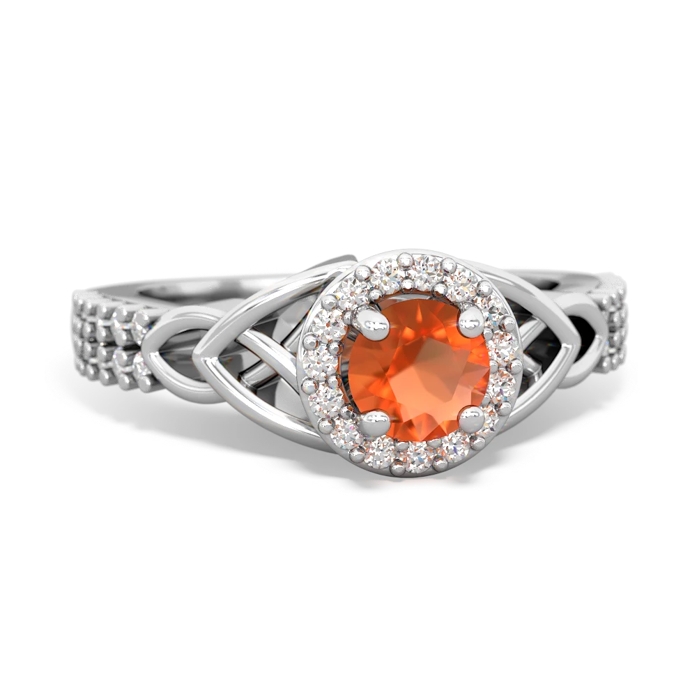 Fire Opal Celtic Knot Halo 14K White Gold ring R26445RH