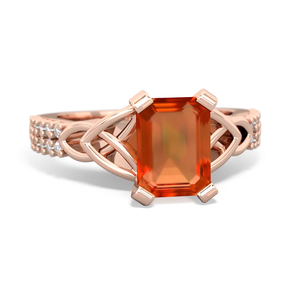 Fire Opal Celtic Knot 8X6 Emerald-Cut Engagement 14K Rose Gold ring R26448EM