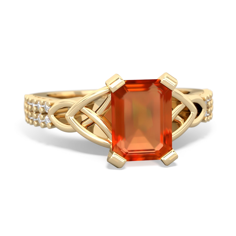 Fire Opal Celtic Knot 8X6 Emerald-Cut Engagement 14K Yellow Gold ring R26448EM