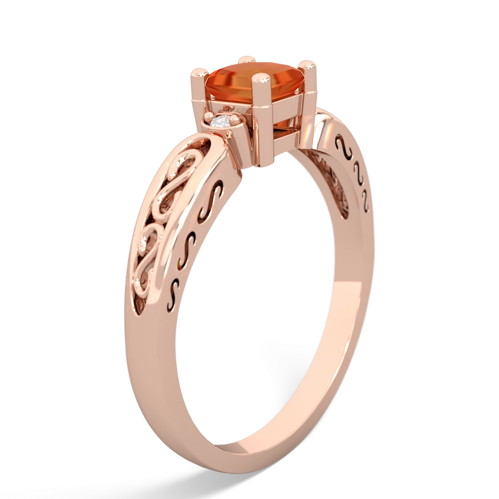 Fire Opal Filligree Scroll Square 14K Rose Gold ring R2430