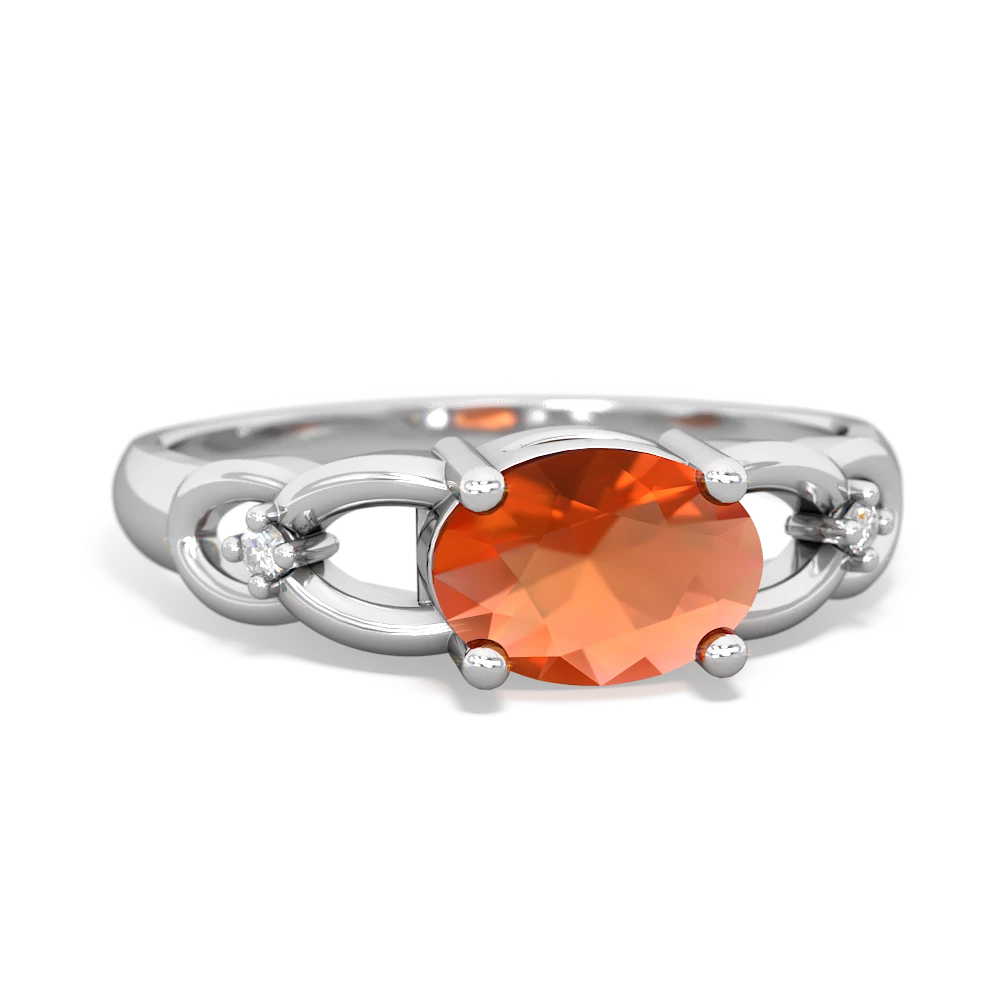 Fire Opal Links 14K White Gold ring R4032