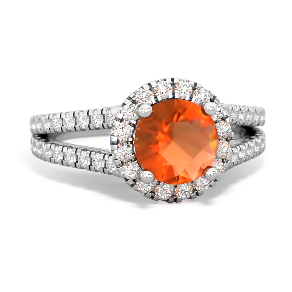 Fire Opal Pave Halo 14K White Gold ring R5490