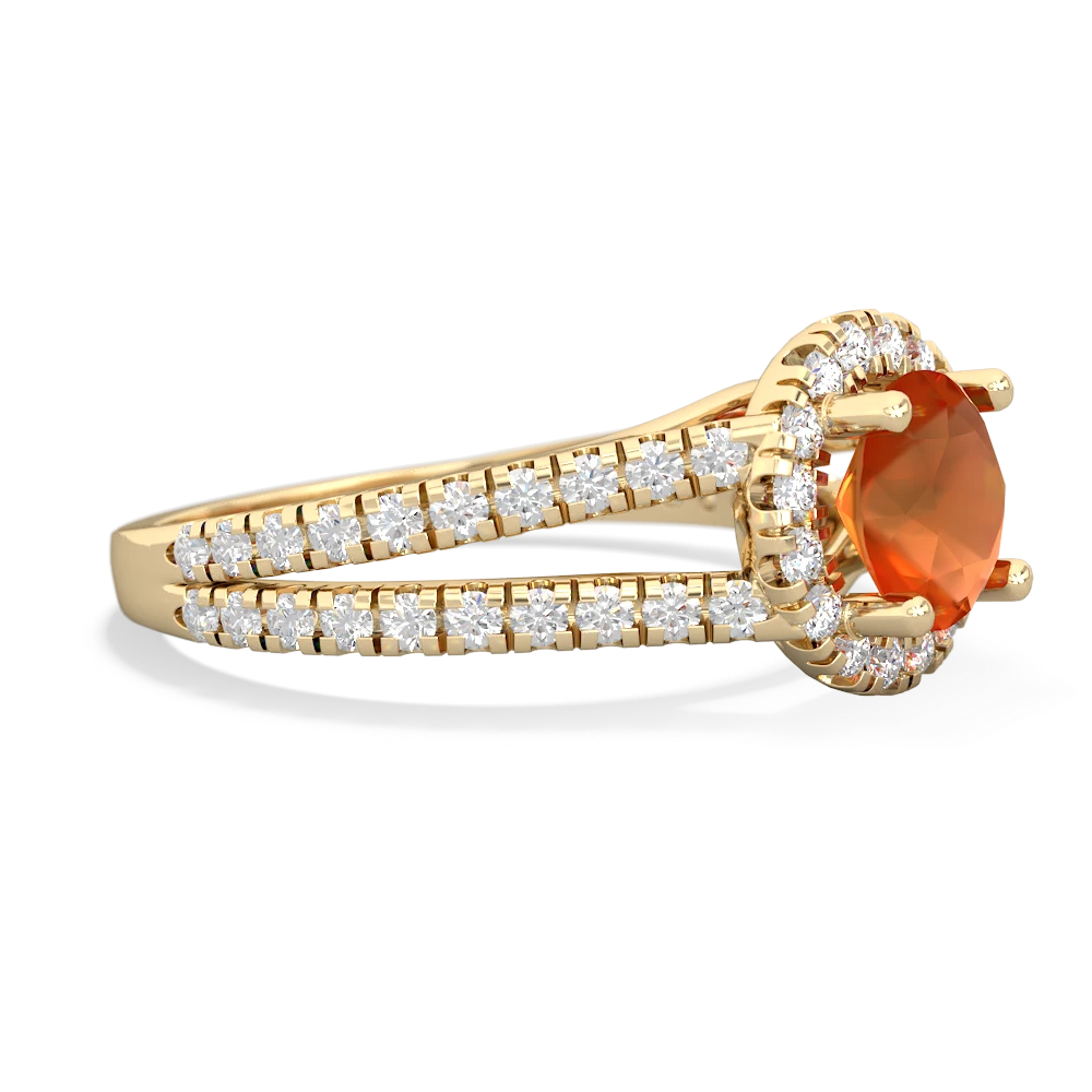 Fire Opal Pave Halo 14K Yellow Gold ring R5490