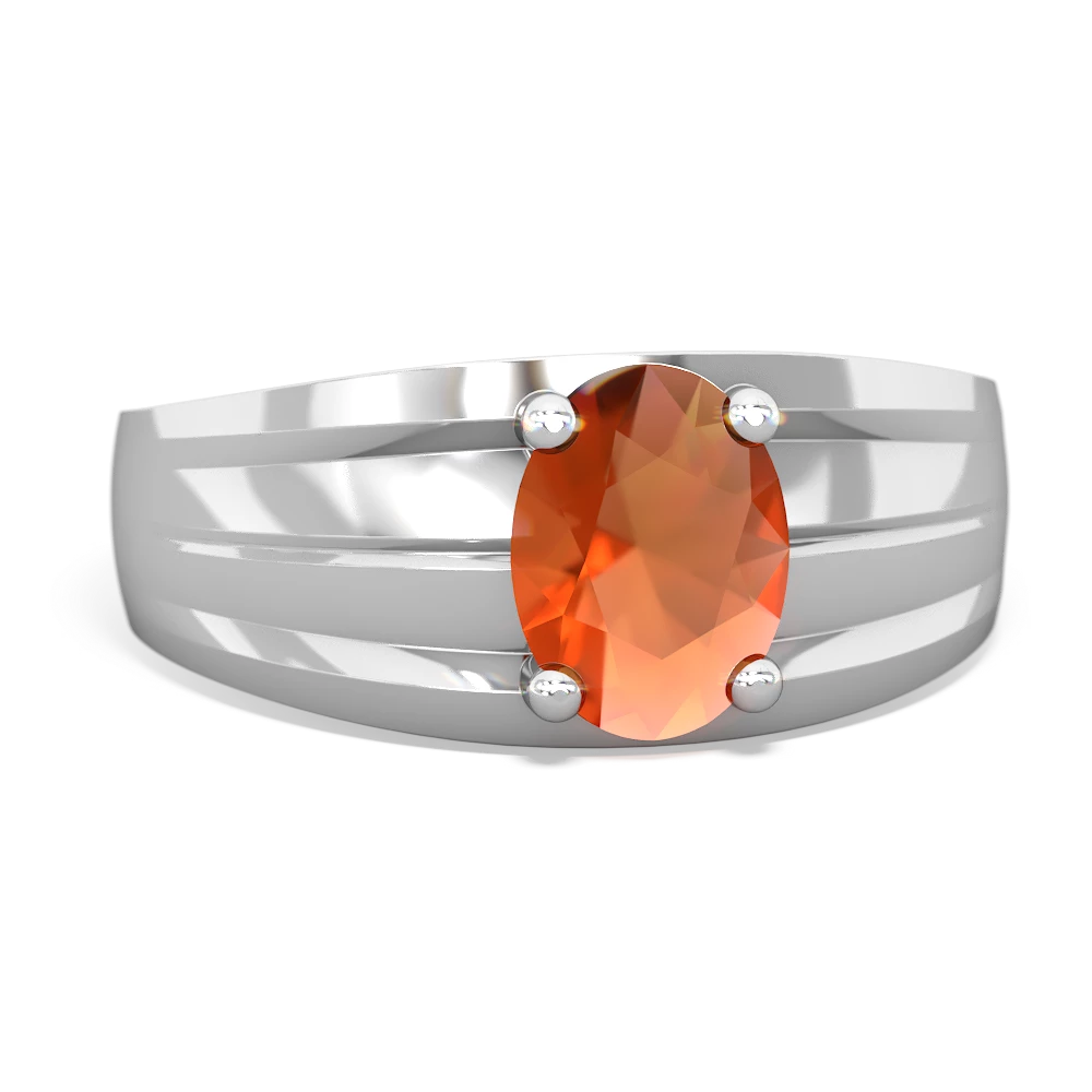 Fire Opal Men's Two Lane 14K White Gold ring R0363