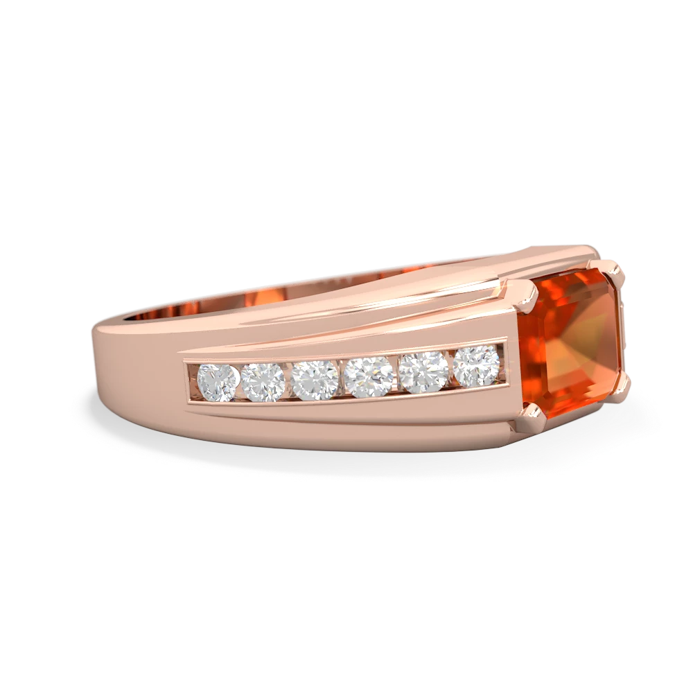 Fire Opal Men's Diamond Channel 14K Rose Gold ring R0500