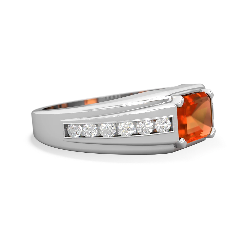 Fire Opal Men's Diamond Channel 14K White Gold ring R0500