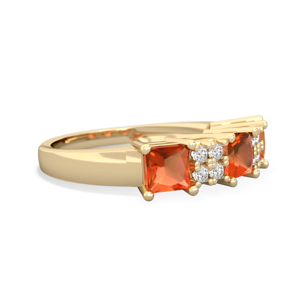 Fire Opal Three Stone Diamond Cluster 14K Yellow Gold ring R2592