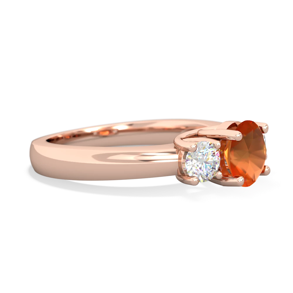 Fire Opal Diamond Three Stone Round Trellis 14K Rose Gold ring R4018