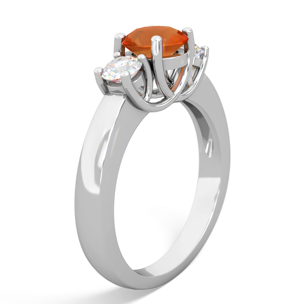 Fire Opal Diamond Three Stone Round Trellis 14K White Gold ring R4018