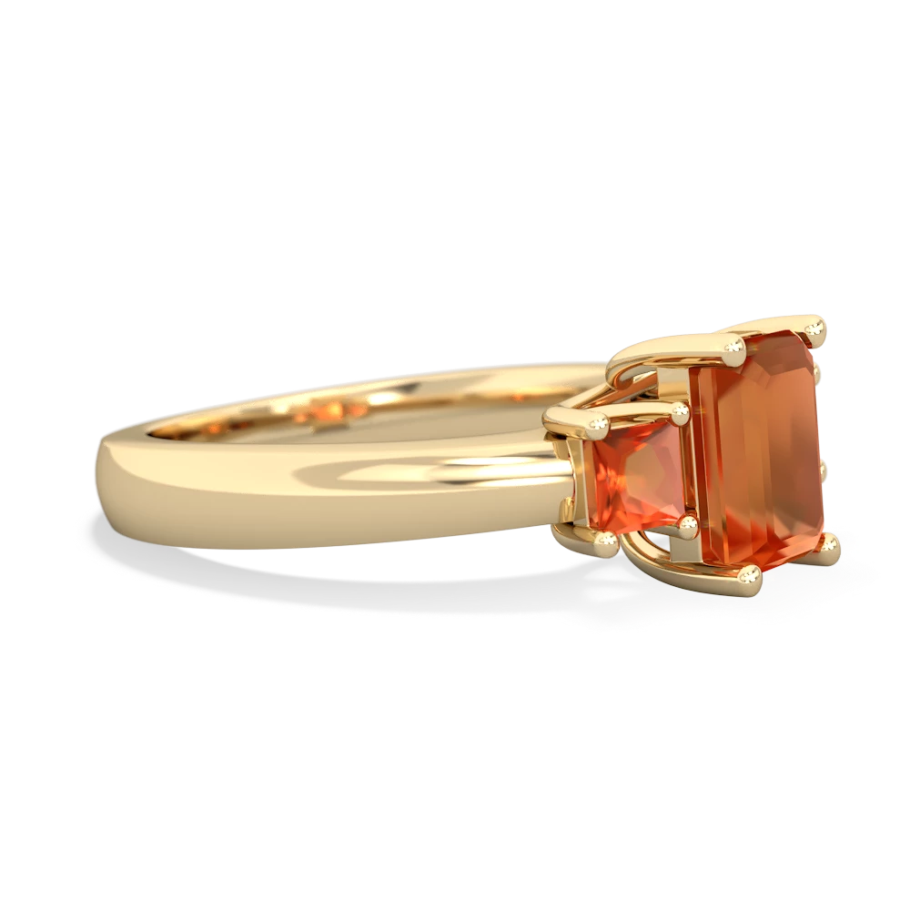 Fire Opal Three Stone Emerald-Cut Trellis 14K Yellow Gold ring R4021