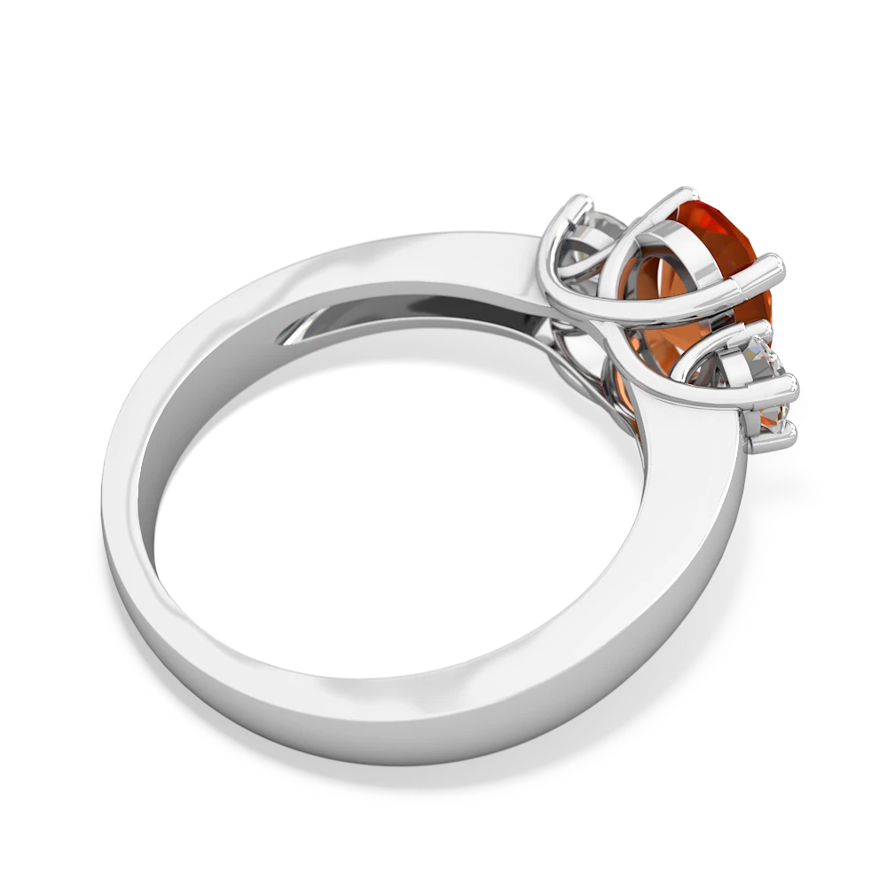 Fire Opal Diamond Three Stone Oval Trellis 14K White Gold ring R4024