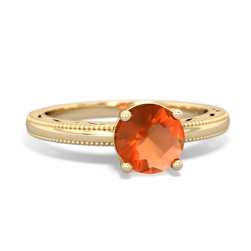 Fire Opal Milgrain Filigree 14K Yellow Gold ring R5090