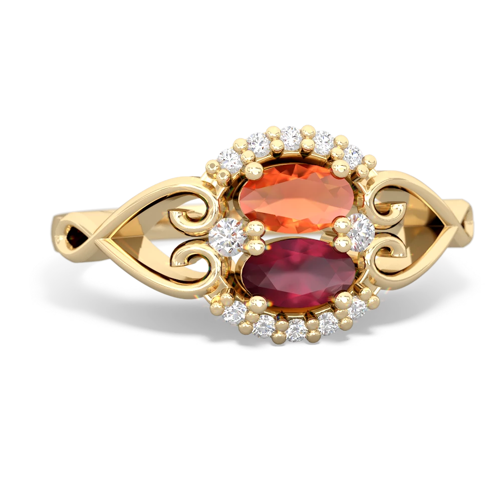 Fire Opal Love Nest 14K Yellow Gold ring R5860