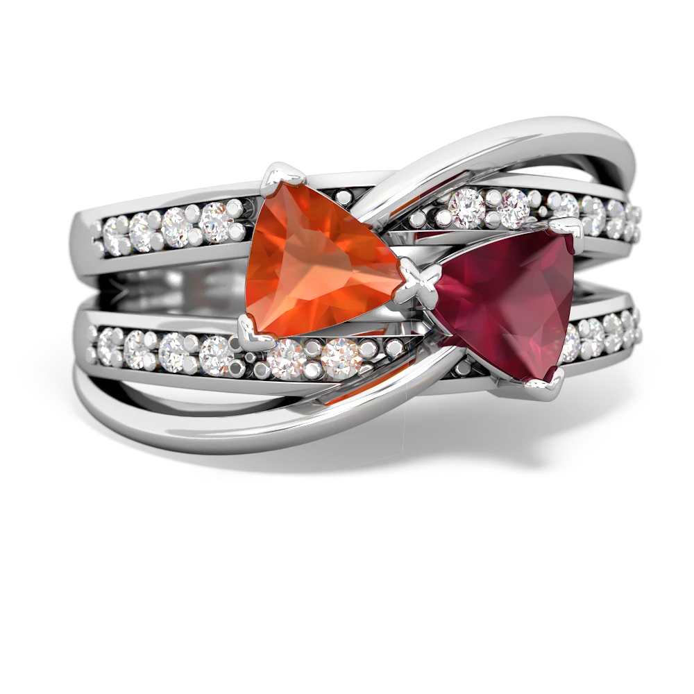 Fire Opal Bowtie 14K White Gold ring R2360