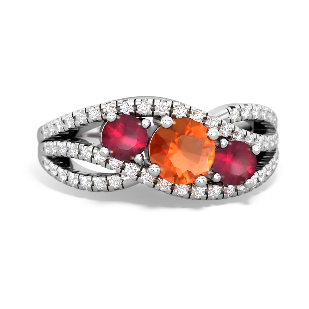 Fire Opal Three Stone Aurora 14K White Gold ring R3080