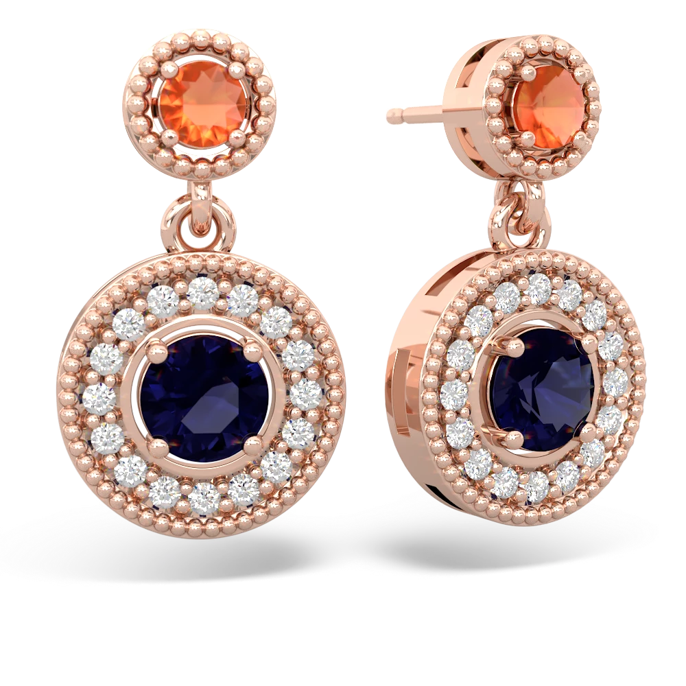 Fire Opal Halo Dangle 14K Rose Gold earrings E5319