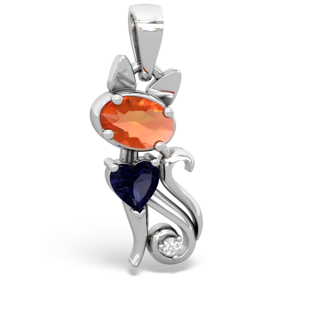 Fire Opal Kitten 14K White Gold pendant P5780