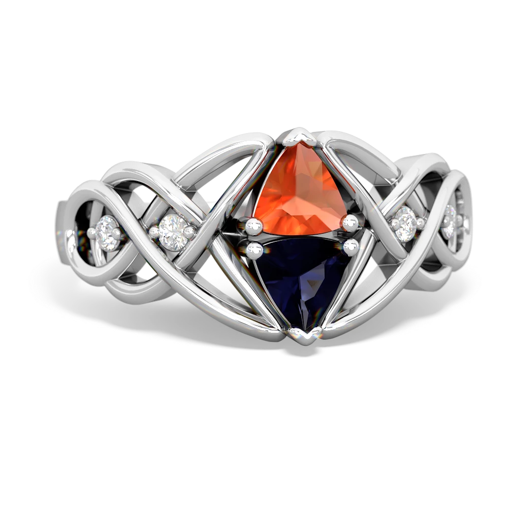 Fire Opal Keepsake Celtic Knot 14K White Gold ring R5300