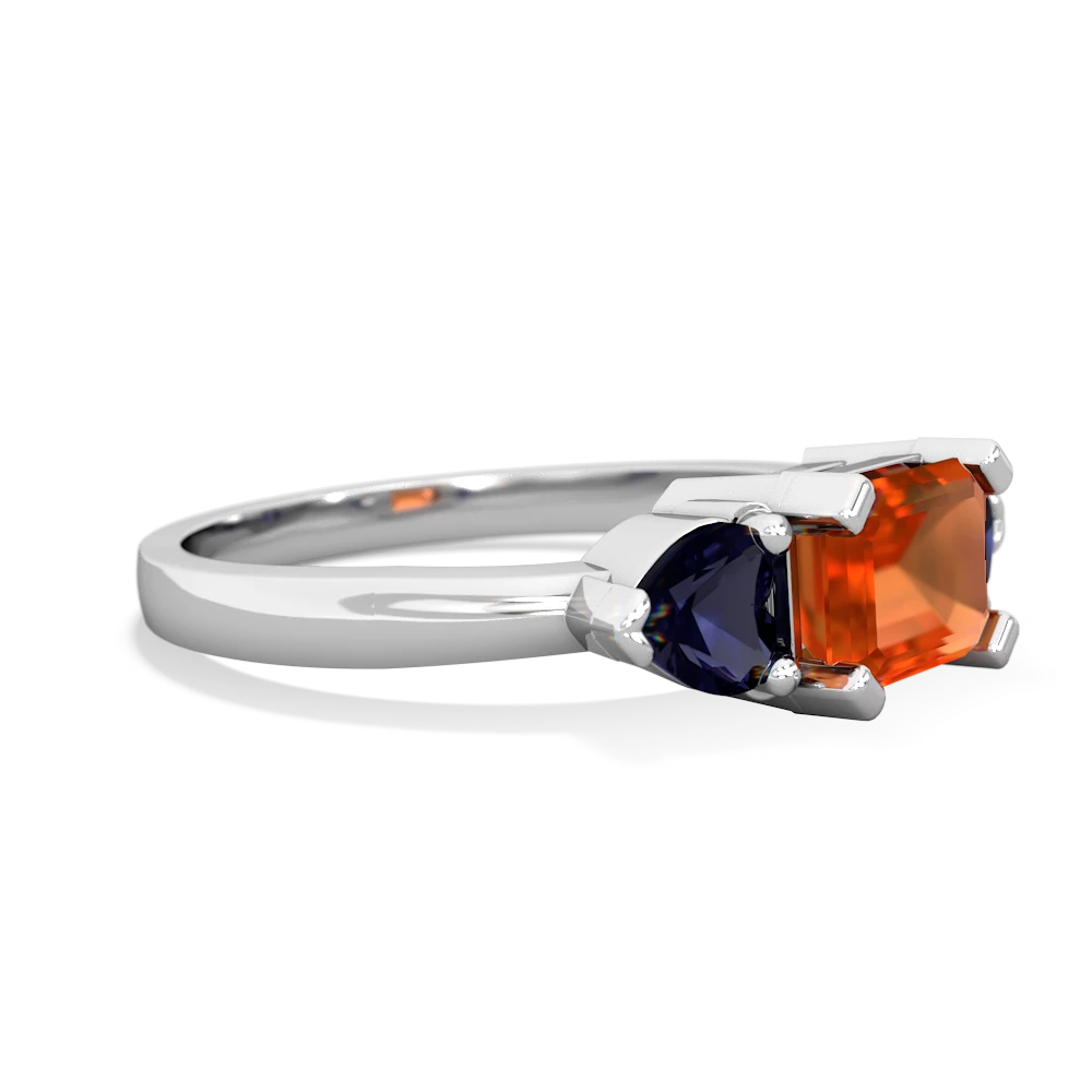 Fire Opal Three Stone 14K White Gold ring R5235