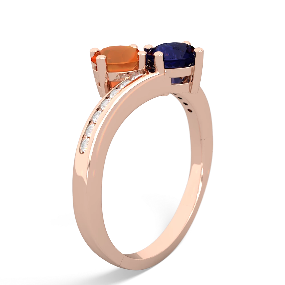 Fire Opal Channel Set Two Stone 14K Rose Gold ring R5303